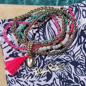 Lilly Pulitzer Pink and Gold Beaded Bracelets stretchy brand new without tags